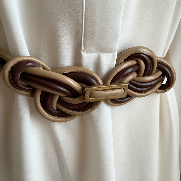 VINTAGE Brown Leather Knotted Statement Belt O/S - Picture 2 of 16